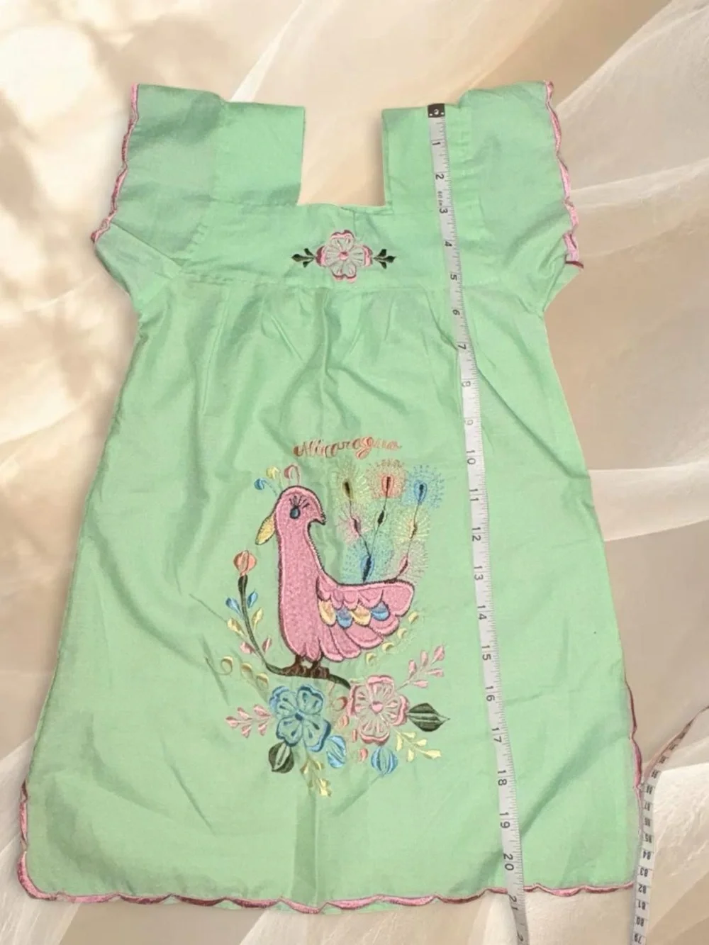 Artisanal Nicaragua Traditional Embroidered Mint Dress 2T 3T